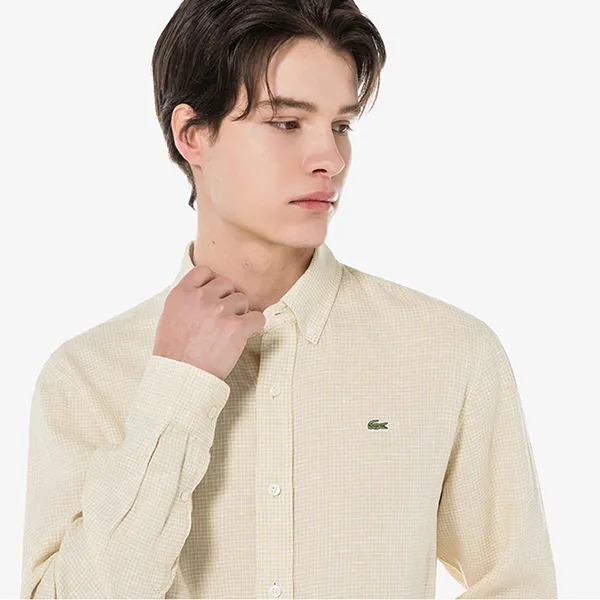 Áo Sơ Mi Dài Tay Nam Lacoste Linen Gangeom Check Shirt CH425E - KU4 Kẻ Màu Be Size 40