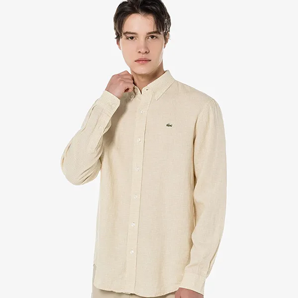 Áo Sơ Mi Dài Tay Nam Lacoste Linen Gangeom Check Shirt CH425E - KU4 Kẻ Màu Be Size 40