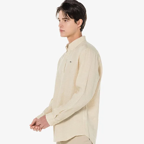Áo Sơ Mi Dài Tay Nam Lacoste Linen Gangeom Check Shirt CH425E - KU4 Kẻ Màu Be Size 40