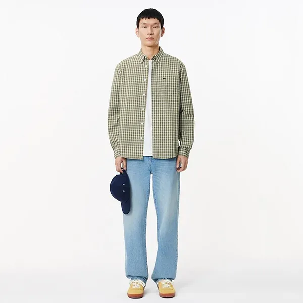 Áo Sơ Mi Dài Tay Nam Lacoste Men's Striped Loose-fit Poplin Shirt CH0894 - IK8 Màu Xanh Lá Size 39