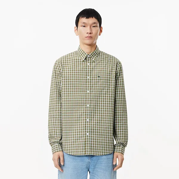 Áo Sơ Mi Dài Tay Nam Lacoste Men's Striped Loose-fit Poplin Shirt CH0894 - IK8 Màu Xanh Lá Size 39