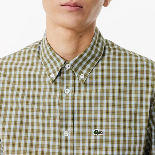 Áo Sơ Mi Dài Tay Nam Lacoste Men's Striped Loose-fit Poplin Shirt CH0894 - IK8 Màu Xanh Lá Size 39