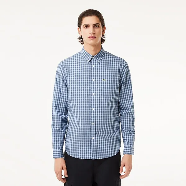 Áo Sơ Mi Dài Tay Nam Lacoste Men's Striped Loose-fit Poplin Shirt CH0894 - IR8 Màu Xanh Navy Size 39