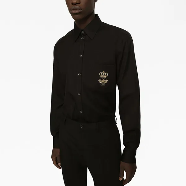 Áo Sơ Mi Nam Dolce & Gabbana D&G Logo-embroidered Cotton Shirt G5JG4Z Màu Đen Size 38