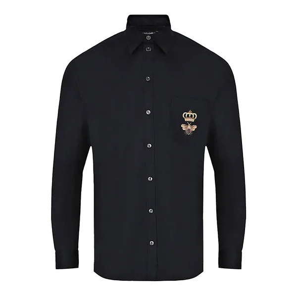 Áo Sơ Mi Nam Dolce & Gabbana D&G Logo-embroidered Cotton Shirt G5JG4Z Màu Đen Size 38