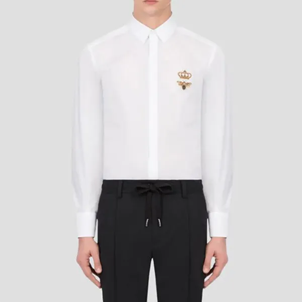 Áo Sơ Mi Nam Dolce & Gabbana D&G White With Logo Embroidered Gold Fit G5HX4Z FU5K9 Màu Trắng Size 39