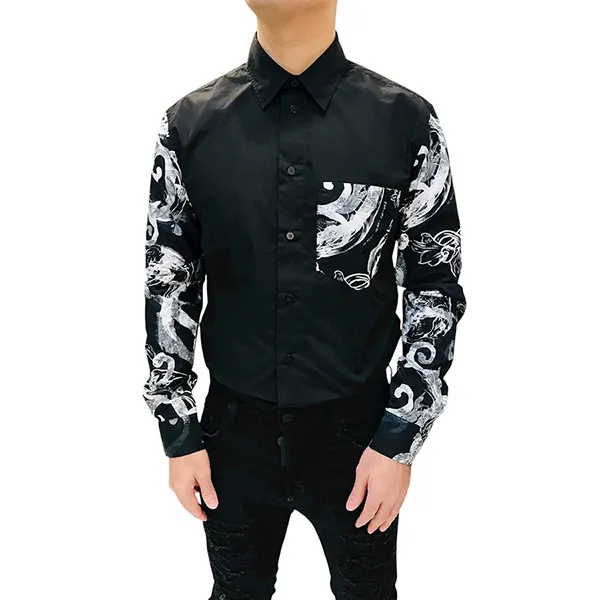 Áo Sơ Mi Nam Versace Long-Sleeve Shirt With Abstract White Print 76GAL2R2 Màu Đen Size 46