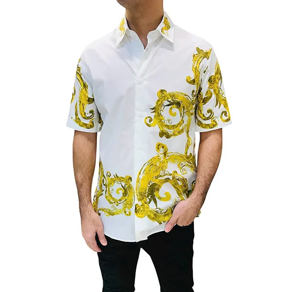 Áo Sơ Mi Nam Versace Short-Sleeve Shirt With Gold Baroque Print 76GALZ22 Màu Trắng Size 46