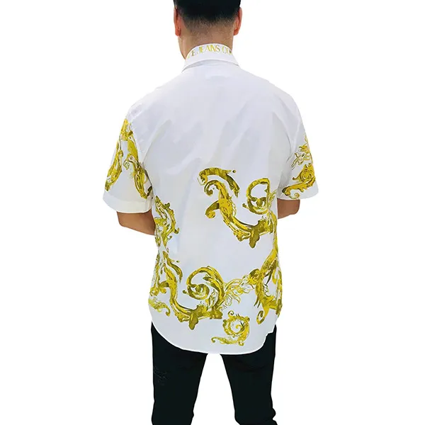Áo Sơ Mi Nam Versace Short-Sleeve Shirt With Gold Baroque Print 76GALZ22 Màu Trắng Size 46