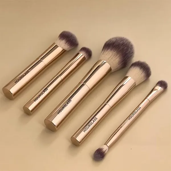 Bộ Cọ Trang Điểm Hourglass Face & Eye Travel Brush Set 5 Cây Màu Vàng (Kèm Túi)