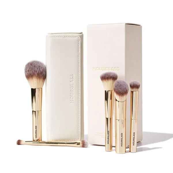 Bộ Cọ Trang Điểm Hourglass Face & Eye Travel Brush Set 5 Cây Màu Vàng (Kèm Túi)