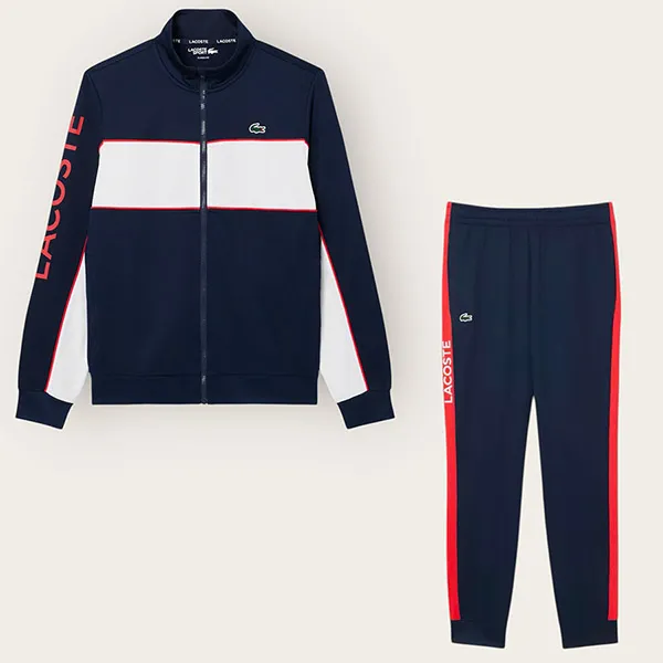 Bộ Quần Áo Nỉ Nam Lacoste Sport Print Branding Zipped Sport Màu Xanh Navy Size 5