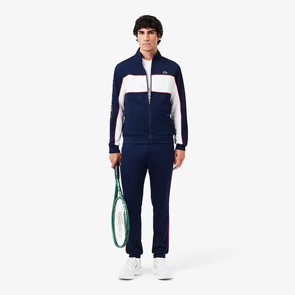 Bộ Quần Áo Nỉ Nam Lacoste Sport Print Branding Zipped Sport Màu Xanh Navy Size 5