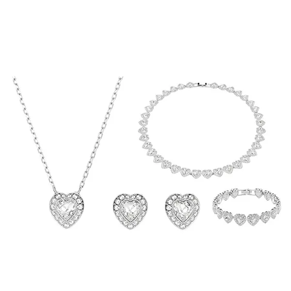 Bộ Trang Sức Swarovski x Ariana Grande Set Mixed Cuts, Heart, White, Rhodium Plated Màu Bạc
