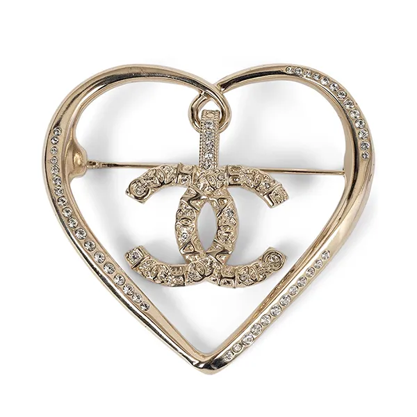 Cài Áo Nữ Chanel Gold & Strass CC Pendent Heart Brooch 71688 Màu Vàng Gold