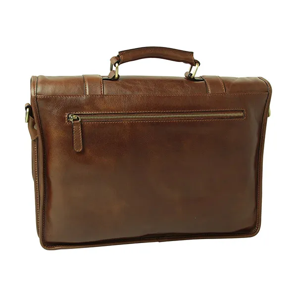 Cặp Xách Tay Nam Old Angler Premium Chestnut Brown Calf Leather Bag Handcrafted Màu Nâu