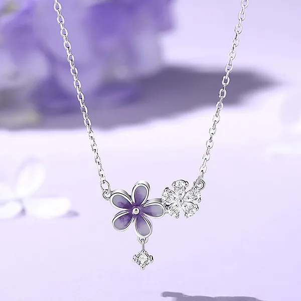 Dây Chuyền Nữ Kya Jewel Purple Petite Blossom Crystal KN8 Màu Bạc Tím