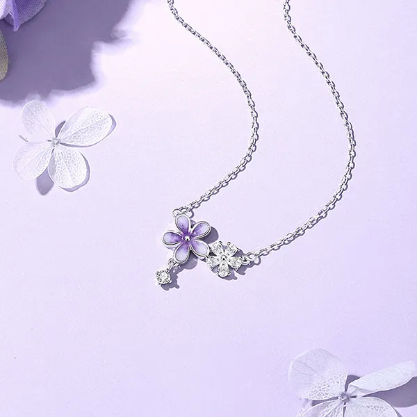 Dây Chuyền Nữ Kya Jewel Purple Petite Blossom Crystal KN8 Màu Bạc Tím