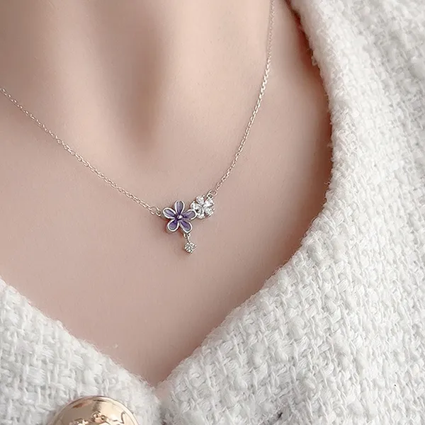 Dây Chuyền Nữ Kya Jewel Purple Petite Blossom Crystal KN8 Màu Bạc Tím