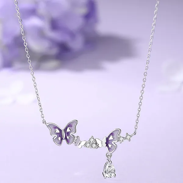 Dây Chuyền Nữ Kya Jewel Purple Petite Butterfly Crystal KN9 Màu Bạc Tím
