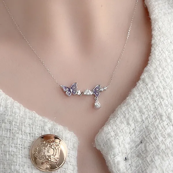 Dây Chuyền Nữ Kya Jewel Purple Petite Butterfly Crystal KN9 Màu Bạc Tím