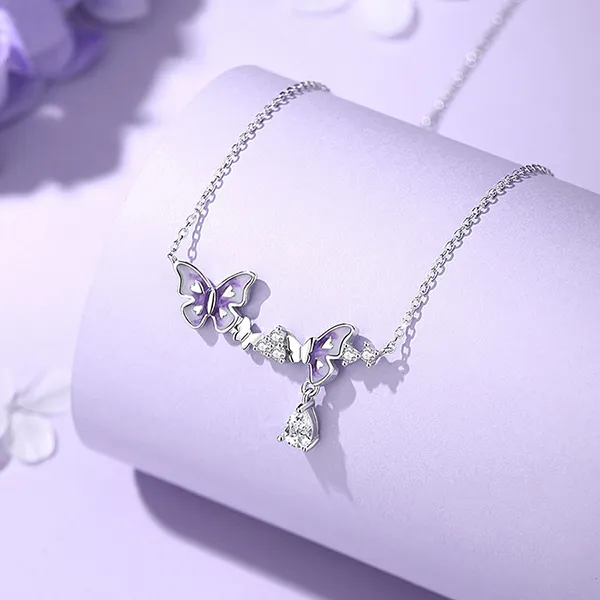 Dây Chuyền Nữ Kya Jewel Purple Petite Butterfly Crystal KN9 Màu Bạc Tím