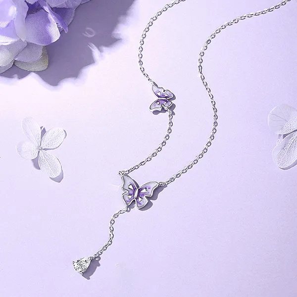 Dây Chuyền Nữ Kya Jewel Purple Petite Butterfly Drop KN7 Màu Bạc Tím