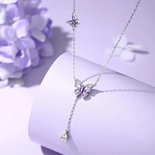 Dây Chuyền Nữ Kya Jewel Purple Petite Butterfly Drop KN7 Màu Bạc Tím