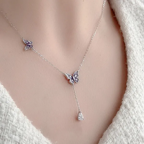 Dây Chuyền Nữ Kya Jewel Purple Petite Butterfly Drop KN7 Màu Bạc Tím