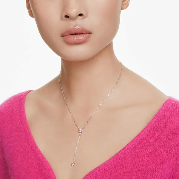 Dây Chuyền Nữ Swarovski Attract Y Necklace Round Cut, Pink, Rhodium Plated 5723570 Màu Hồng Bạc
