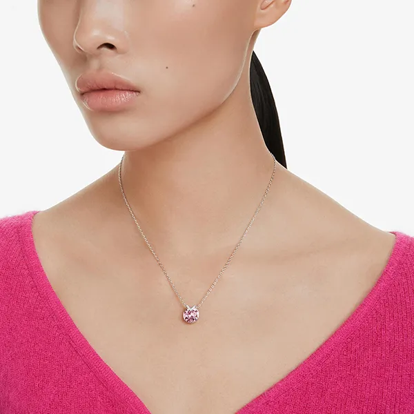 Dây Chuyền Nữ Swarovski Bella Pendant Round Cut Pink Rhodium Plated 5724289 Màu Bạc Hồng