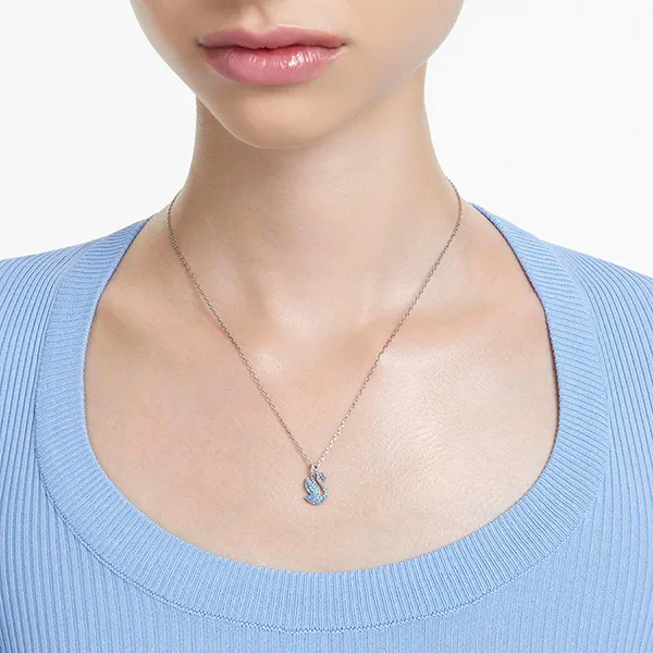 Dây Chuyền Nữ Swarovski Iconic Swan pendant Swan, Small, Blue, Rhodium Plated 5680422 Màu Xanh Bạc