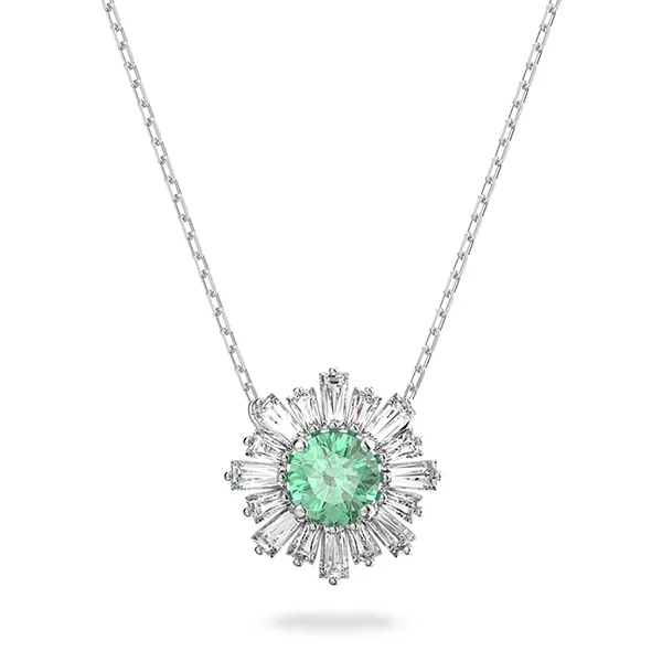 Dây Chuyền Nữ Swarovski Idyllia Pendant Mixed Cuts, Sun, Green, Rhodium Plated 5642963 Màu Bạc/Xanh