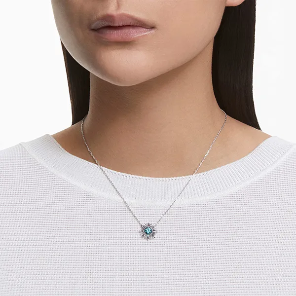 Dây Chuyền Nữ Swarovski Idyllia Pendant Mixed Cuts, Sun, Green, Rhodium Plated 5642963 Màu Bạc/Xanh