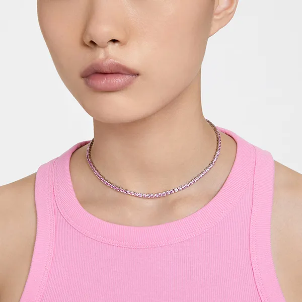 Dây Chuyền Nữ Swarovski Matrix Tennis Necklace Round Cut, Pink, Rhodium Plated 5681800 Màu Hồng