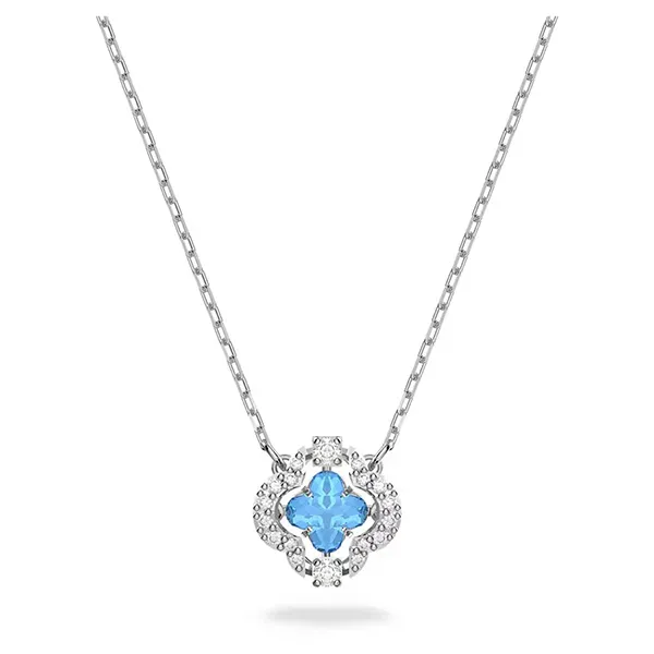 Dây Chuyền Nữ Swarovski Sparkling Dance Necklace Clover, Blue, Rhodium Plated 5642927 Màu Bạc
