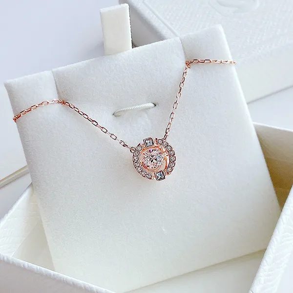 Dây Chuyền Nữ Swarovski Sparkling Dance Necklaceround, White, Rose Gold-Tone Plated 5272364 Vàng Hồng