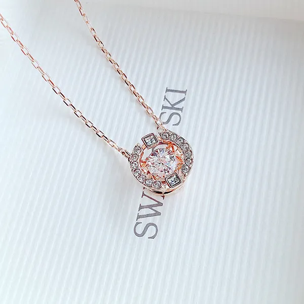 Dây Chuyền Nữ Swarovski Sparkling Dance Necklaceround, White, Rose Gold-Tone Plated 5272364 Vàng Hồng