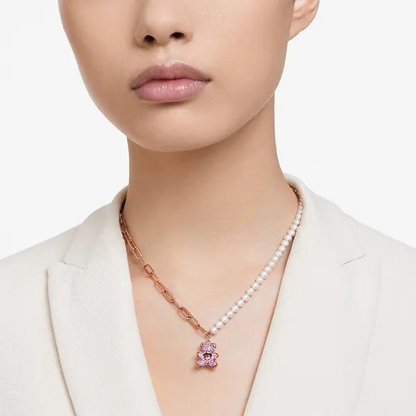 Dây Chuyền Nữ Swarovski Teddy Pendant Crystal Pearl, Bear, Pink, Rose Gold-Tone Plated 5669166 Màu Hồng/Trắng