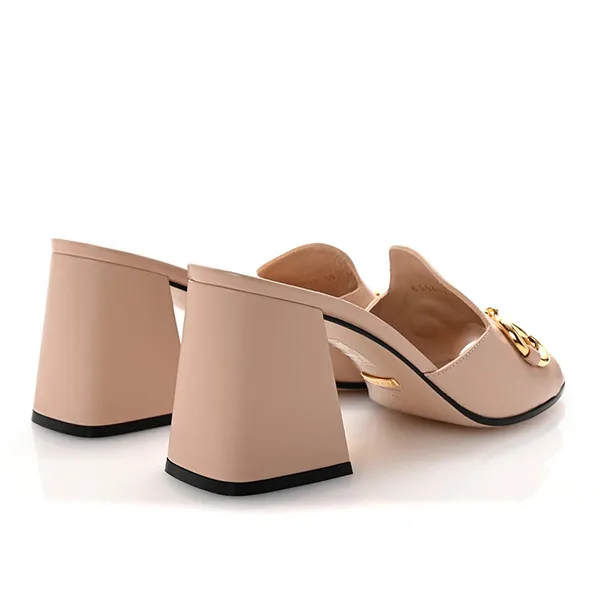 Dép Cao Gót Nữ Gucci Horsebit Rose Leather Sandals Mules Shoes Màu Hồng Phấn