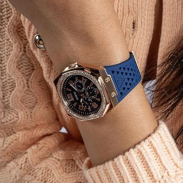 Đồng Hồ Nữ Guess Womens Silicone Analog Blue Dial Watch GW0694L4 Màu Xanh Blue