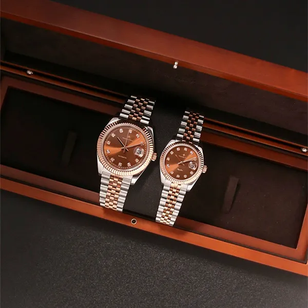 Đồng Hồ Đôi Alexander Ferros Automatic 8132D-08/8222D-08 Màu Bạc - Nâu