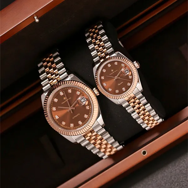 Đồng Hồ Đôi Alexander Ferros Automatic 8132D-08/8222D-08 Màu Bạc - Nâu