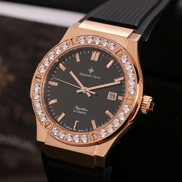 Đồng Hồ Nam Alexander Ferros 6161R-01 Màu Đen - Vàng Hồng