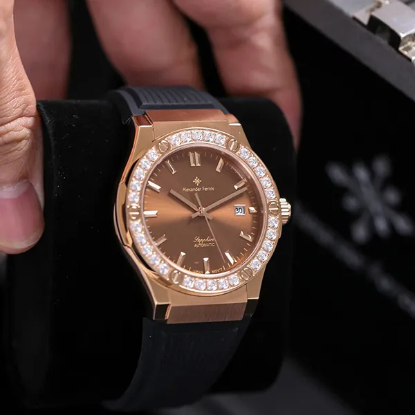 Đồng Hồ Nam Alexander Ferros 6161R-08 Màu Đen - Vàng Hồng