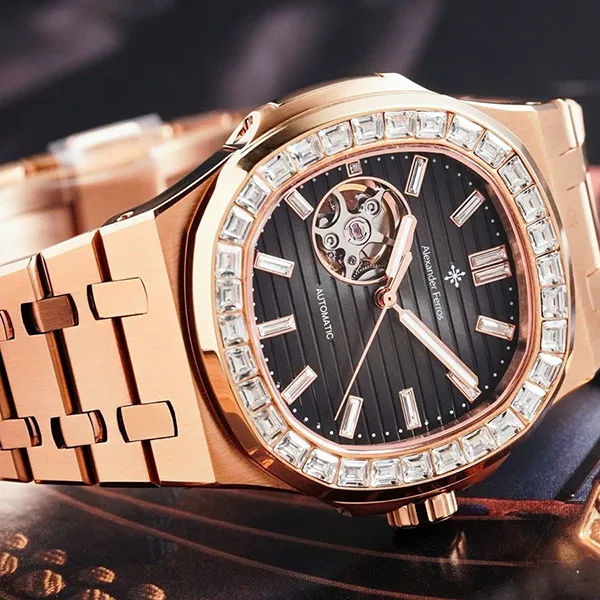 Đồng Hồ Nam Alexander Ferros Automatic 6091R-01 42.5mm Màu Đen - Vàng Hồng