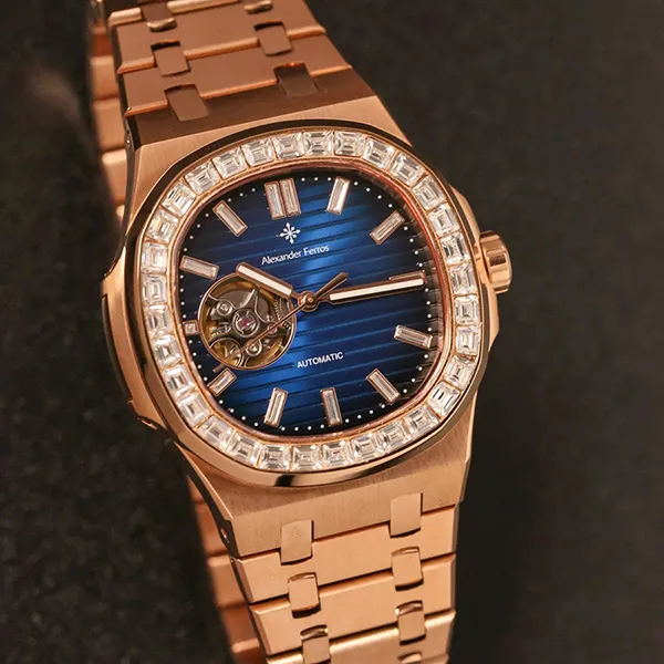 Đồng Hồ Nam Alexander Ferros Automatic 6091R-05 42.5mm Màu Xanh - Vàng Hồng
