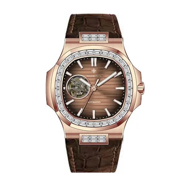 Đồng Hồ Nam Alexander Ferros Automatic 6091R-08 42.5mm Màu Nâu - Vàng Hồng