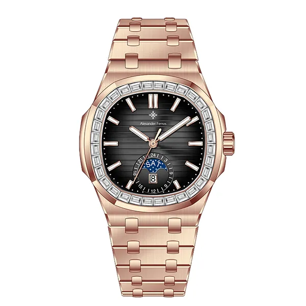 Đồng Hồ Nam Alexander Ferros Automatic 6111R-01 42.5mm Màu Đen - Vàng Hồng