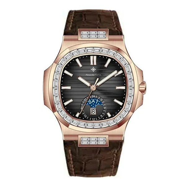 Đồng Hồ Nam Alexander Ferros Automatic 6111R-01 42.5mm Màu Nâu - Vàng Hồng